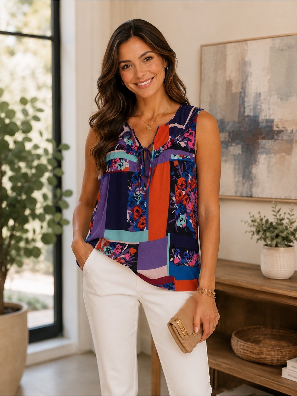 Anthropologie Maeve Multi‑Color Floral Patchwork Sleeveless Camisole Sz S - Picture 1 of 5